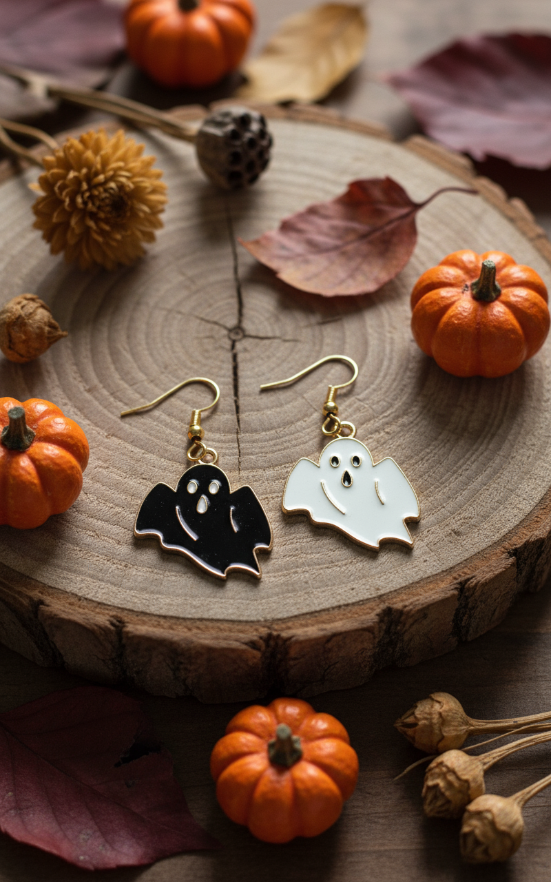 Black and white ghost earrings