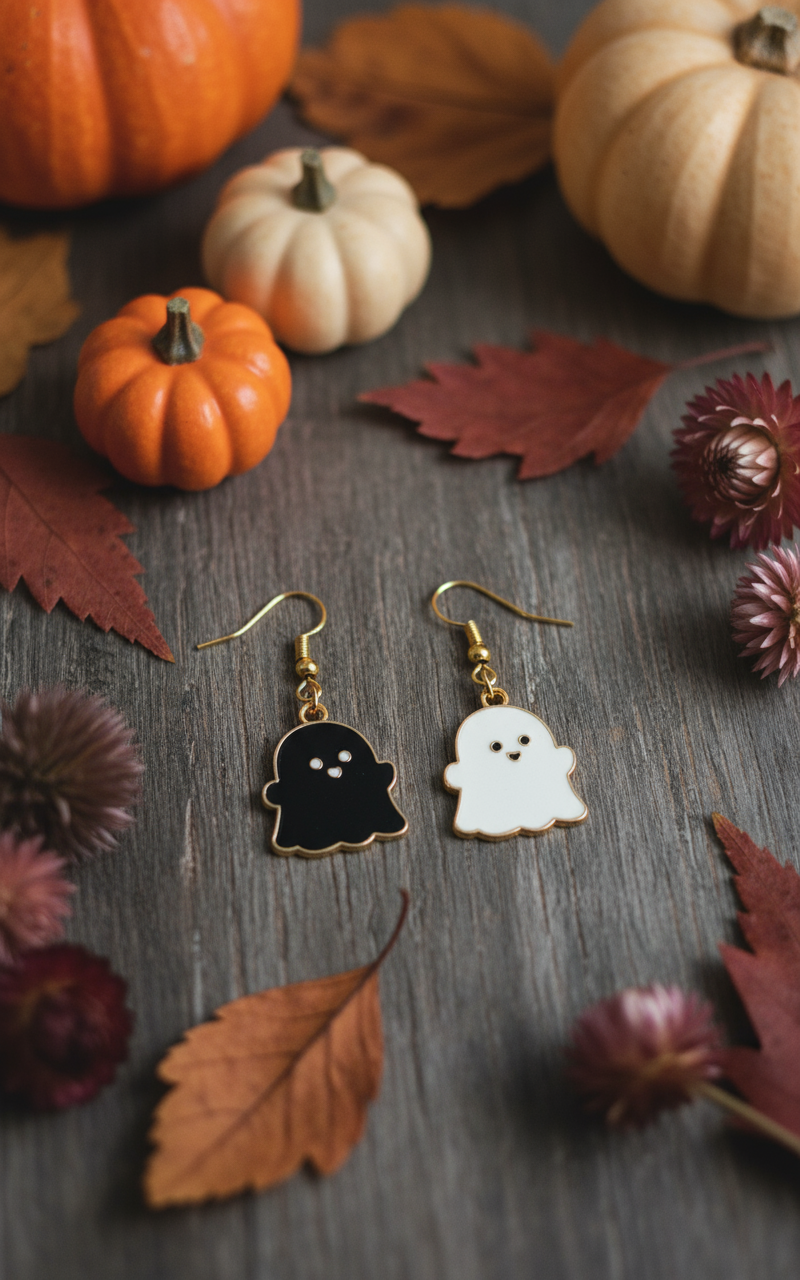 Black and white ghost earrings