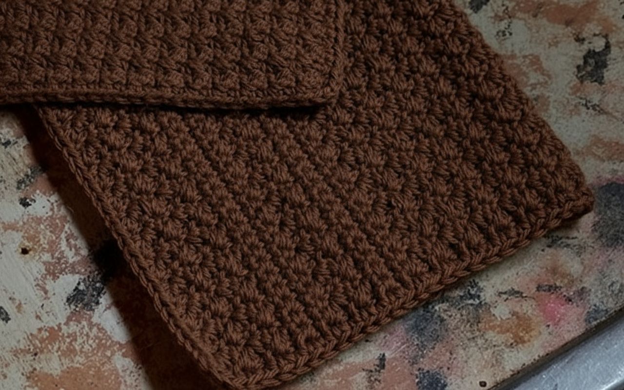 Brown Crochet Dishtowel Set Mockup