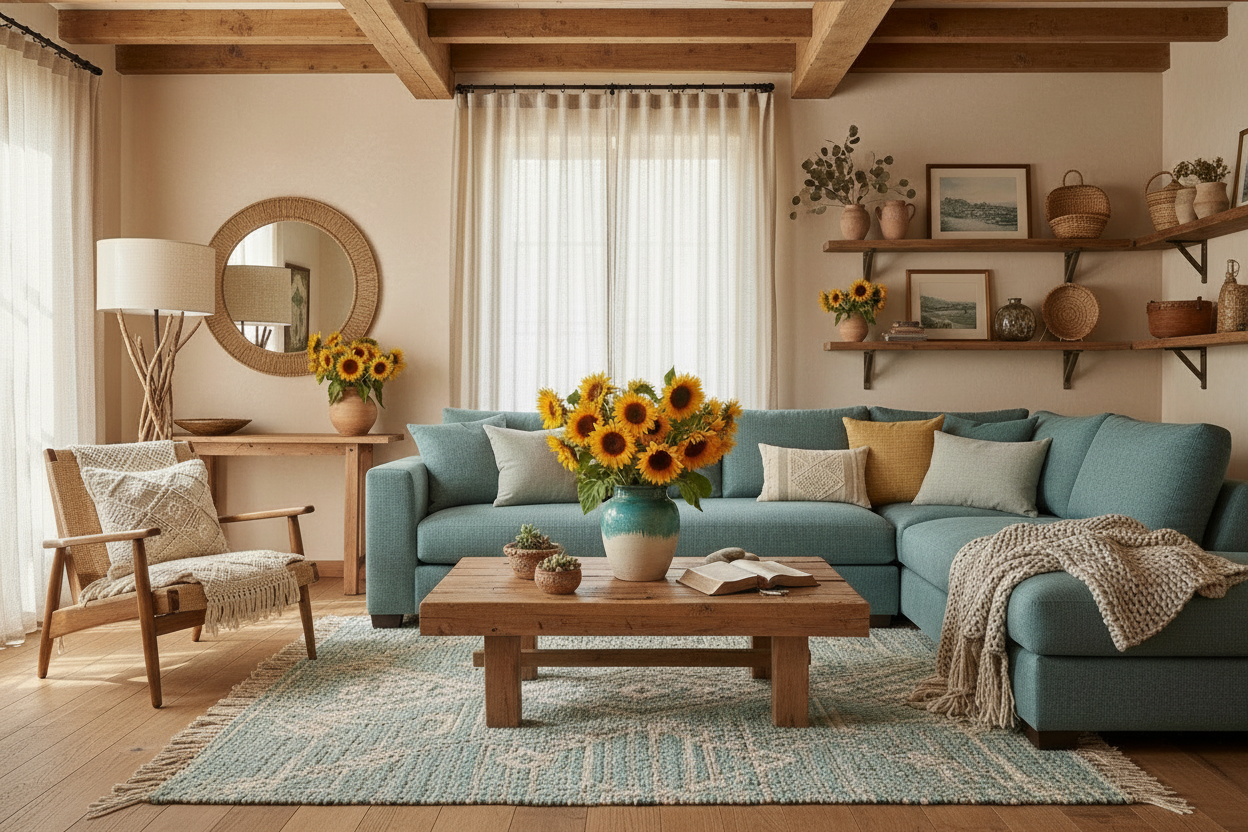 Cozy living room with bible and notepad