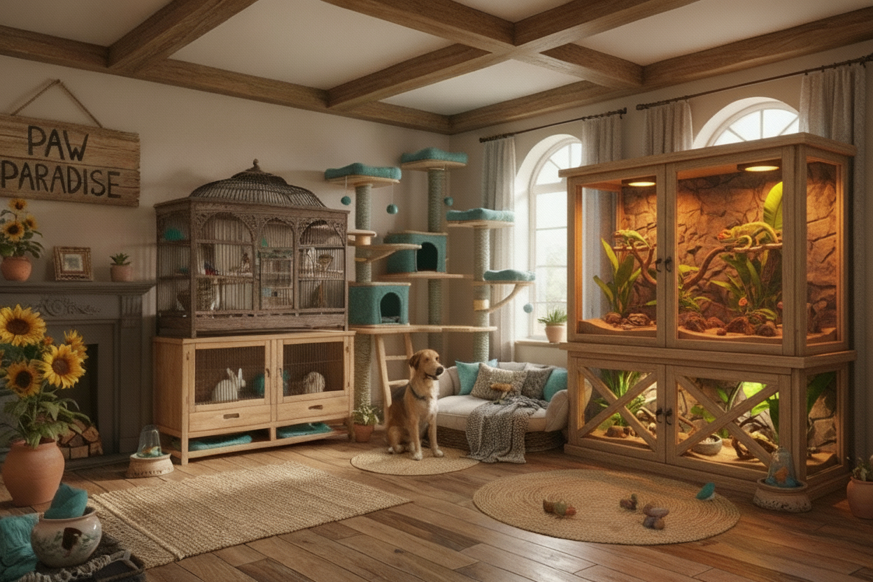 Cozy pet room with featured lizard terrarium