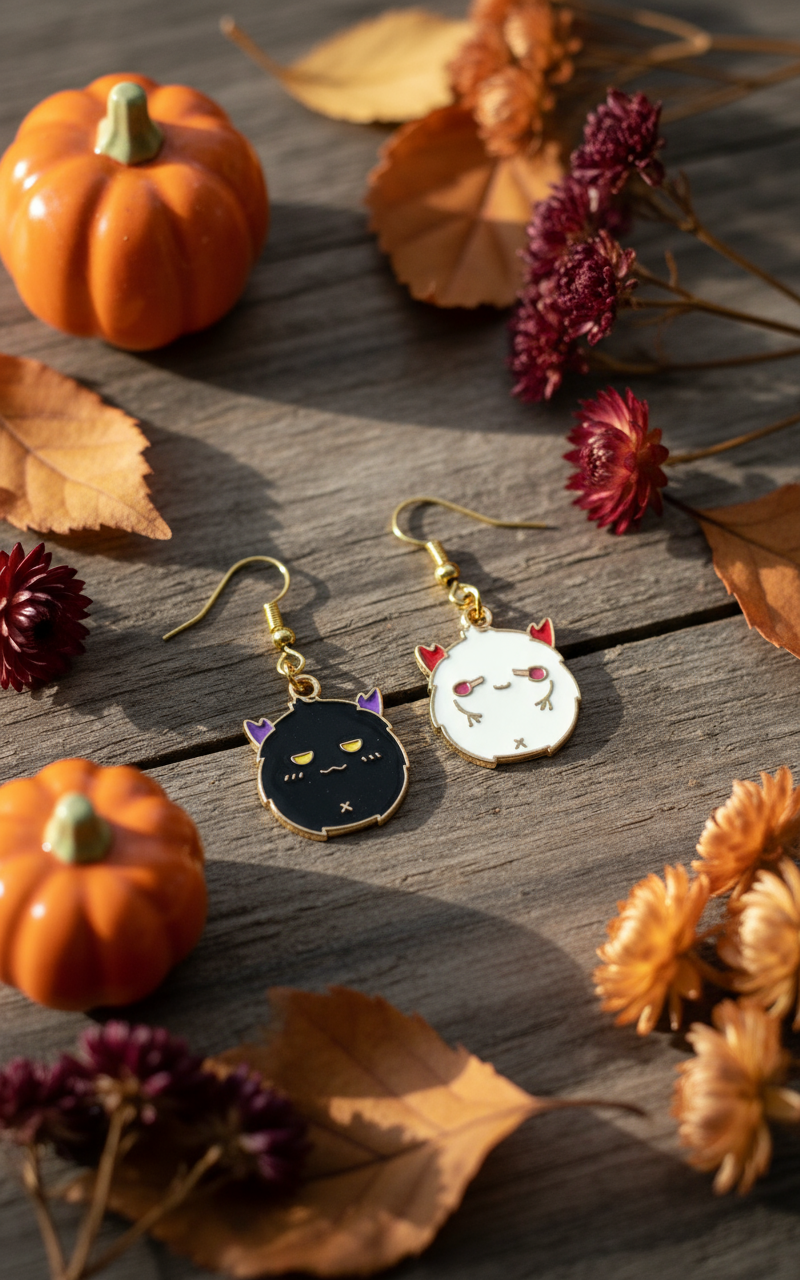 Cute black and white devil earrings