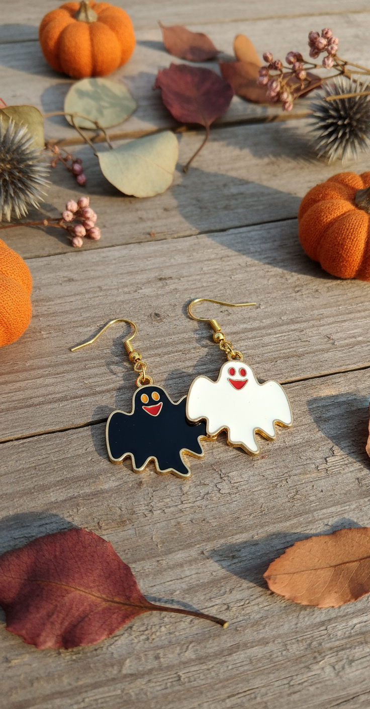 Happy black and white ghost earrings