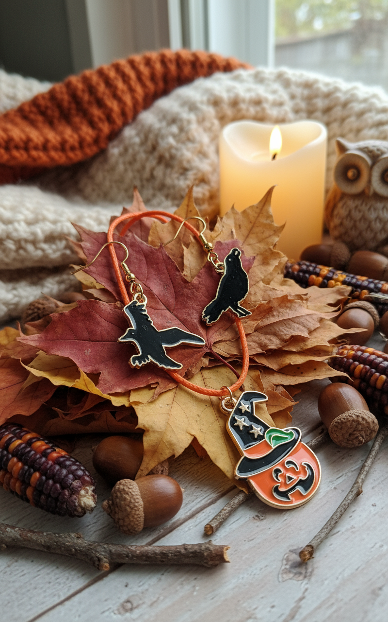 Raven and pumpkin witch Halloween jewelry