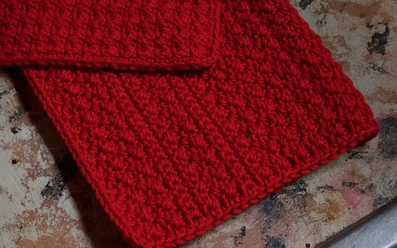 Red Crochet Dishtowel Set Mockup